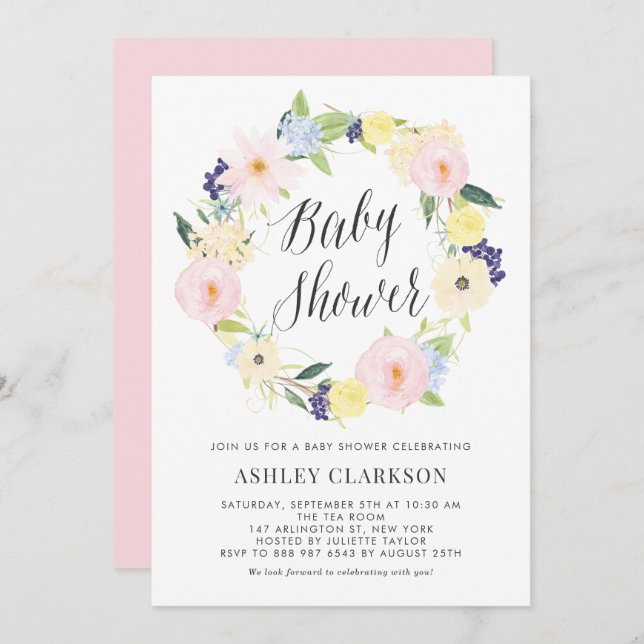 Invitación de Baby Shower de la flor de Pastel (Anverso / Reverso)