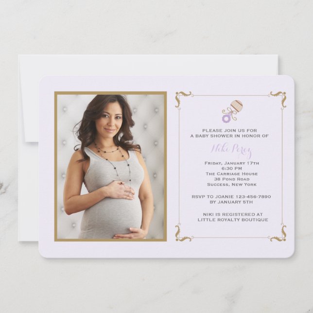 Invitación de Baby Shower de la foto del traqueteo (Anverso)