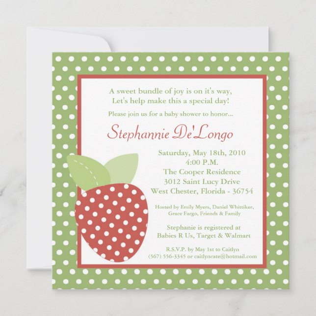 invitación de Baby Shower de la fruta de la fresa (Anverso)