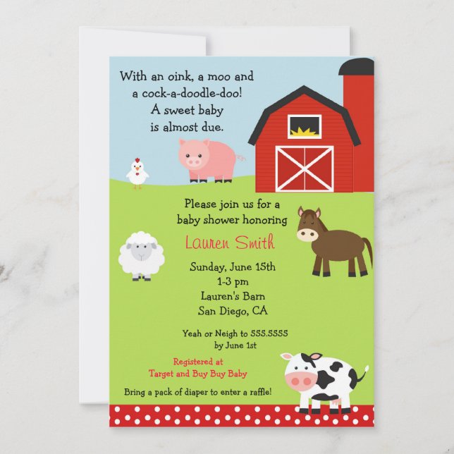 Invitación de Baby Shower de la granja del corral (Anverso)
