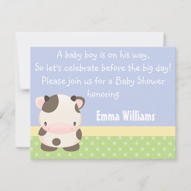Invitación de Baby Shower de la granja Moo-Cow (Anverso)