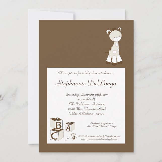 Invitación de Baby Shower de la jirafa del Doodle (Anverso)