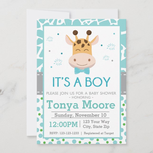 Invitación de Baby Shower de la jirafa del lunar (Anverso)