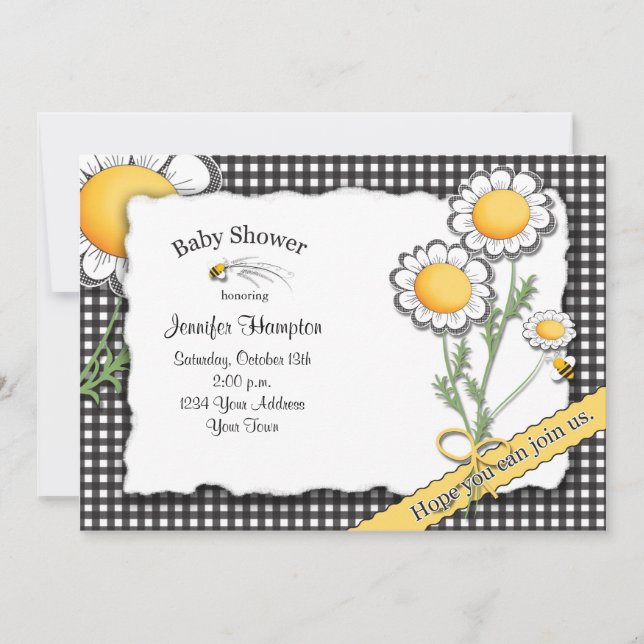 Invitación de Baby Shower de la margarita y de la (Anverso)