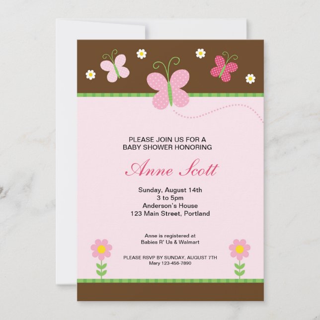 Invitación de Baby Shower de la mariposa (Anverso)