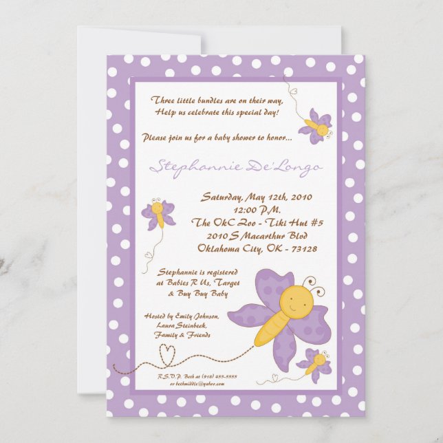invitación de Baby Shower de la mariposa de Purpl (Anverso)