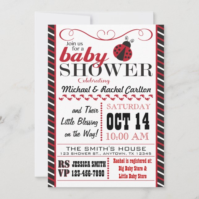 Invitación de Baby Shower de la mariquita (Anverso)