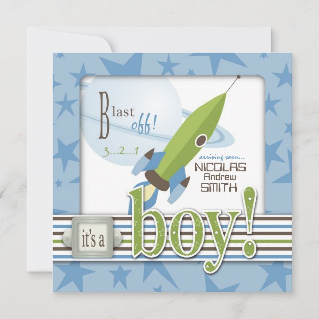 Invitación de Baby Shower de la nave espacial (Anverso)