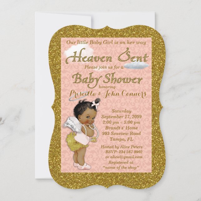 Invitación de Baby Shower de la niña, rosa, oro (Anverso)