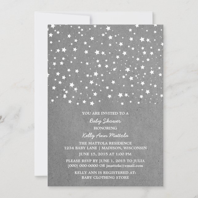 Invitación de Baby Shower de la noche gris estrell (Anverso)