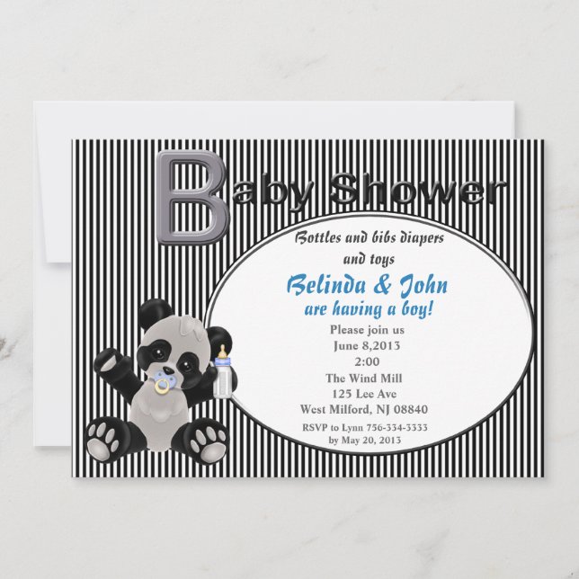 Invitación de Baby Shower de la panda del bebé del (Anverso)