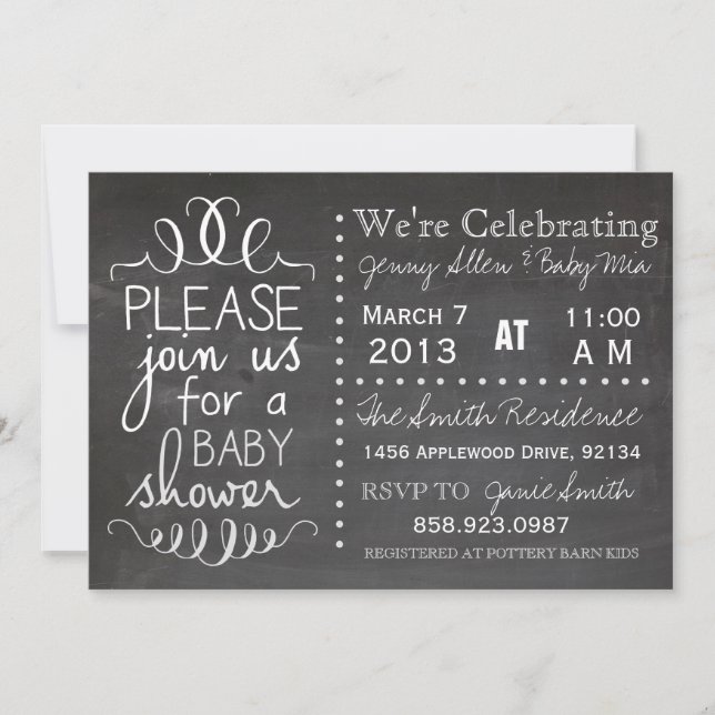 Invitación de Baby Shower de la pizarra (Anverso)