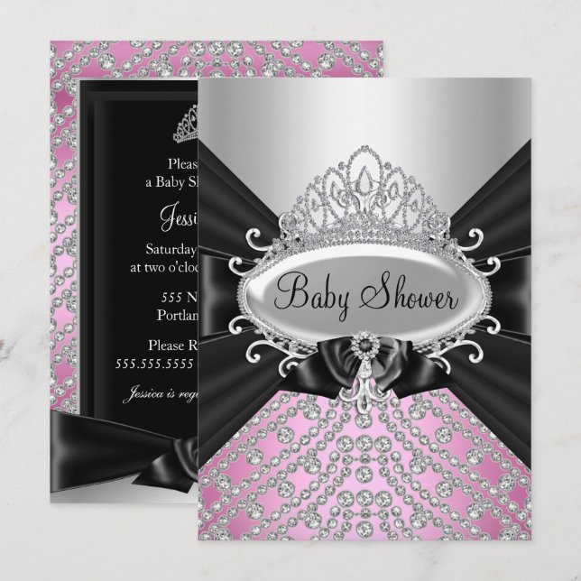 Invitación de baby shower de la Princesa Diamante  (Anverso / Reverso)