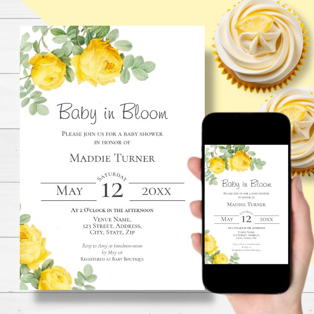 Invitación de Baby Shower de la rosa amarilla (Subido por el creador)
