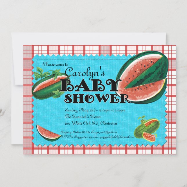 Invitación de Baby Shower de la sandía (Anverso)