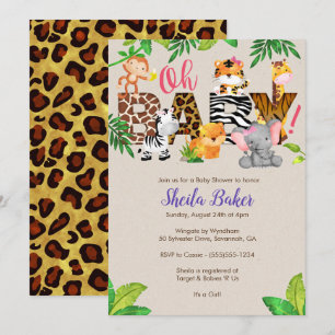Invitación de Baby Shower de la selva - chica Baby