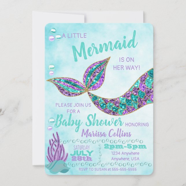 Invitación de Baby Shower de la sirena, debajo del (Anverso)