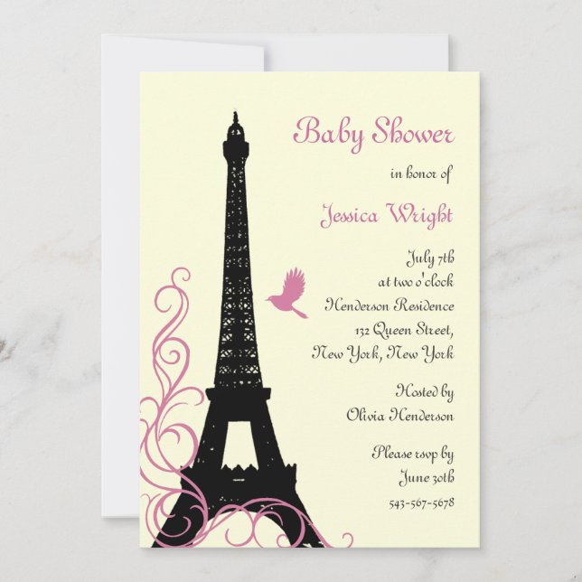 Invitación de Baby Shower de la torre Eiffel (Anverso)