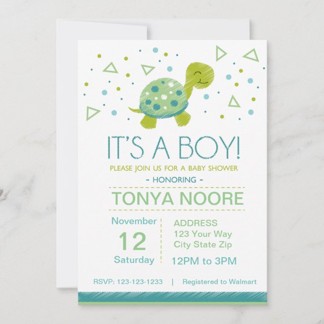 Invitación de Baby Shower de la tortuga del (Anverso)