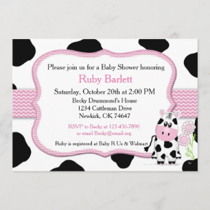 Invitación de Baby Shower de la vaca del chica con
