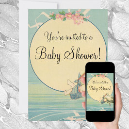 Invitación de Baby Shower de la vieja cigüeña azul