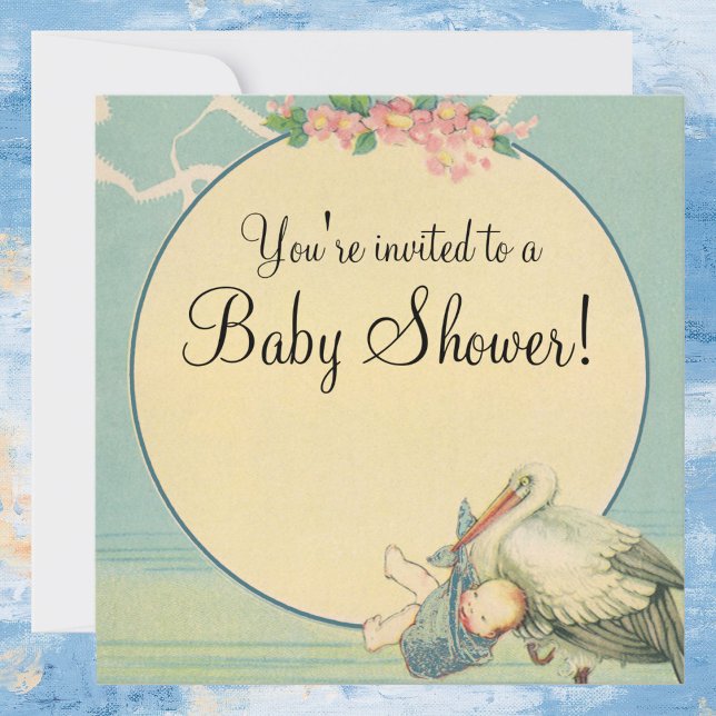 Invitación de Baby Shower de la vieja cigüeña azul (Subido por el creador)