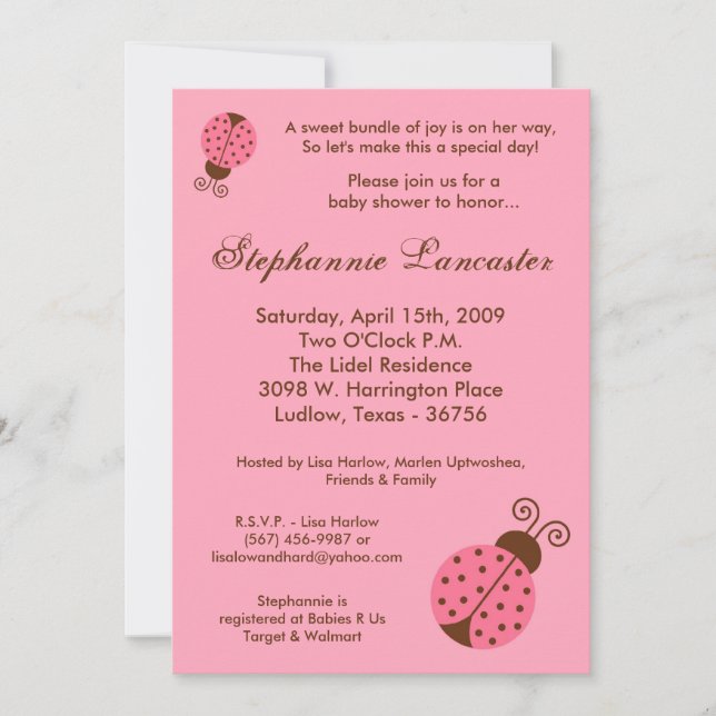 Invitación de Baby Shower de Lady Spring Rosa 5 x  (Anverso)