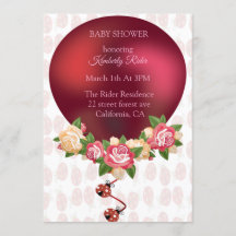 Invitación de Baby Shower de Ladybug Red Roses