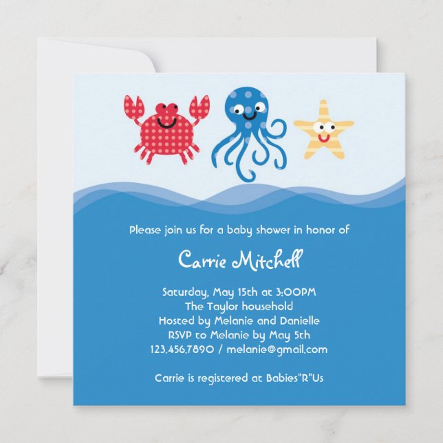 Invitación de Baby Shower de las criaturas del mar (Anverso)