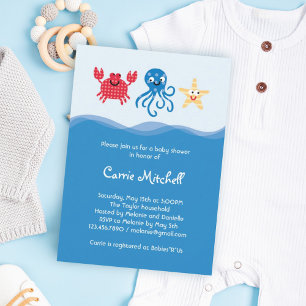 Invitación de Baby Shower de las criaturas marinas