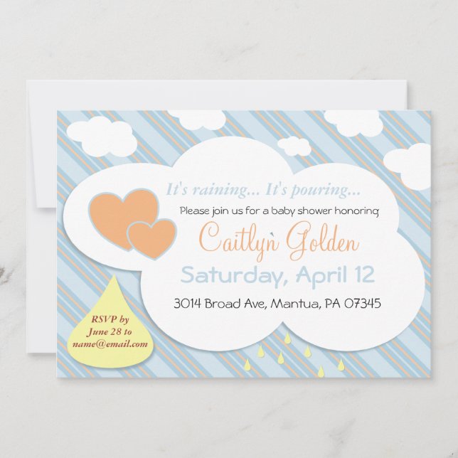 Invitación de Baby Shower de las gotas de agua y (Anverso)