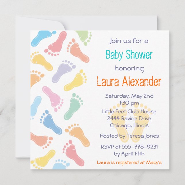 Invitación de Baby Shower de las huellas del bebé (Anverso)