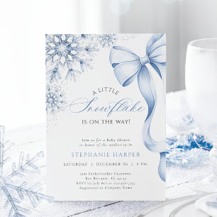 Invitación de baby shower de lazo azul copo de nie