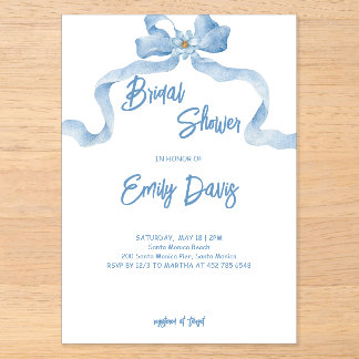 Invitación de Baby Shower de Lazo Azul Elegante