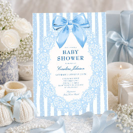Invitación de Baby Shower de Lazo Azul Elegante co