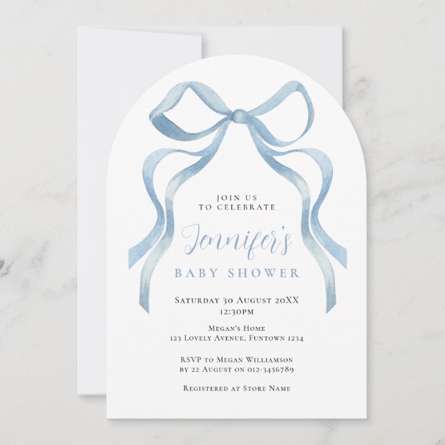 Invitación de baby shower de lazo azul lindo (Anverso)