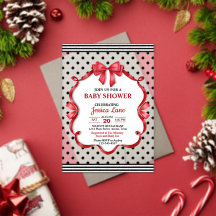 Invitación de baby shower de lazo carmesí lindo