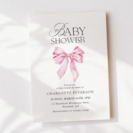 Invitación de baby shower de lazo rosa