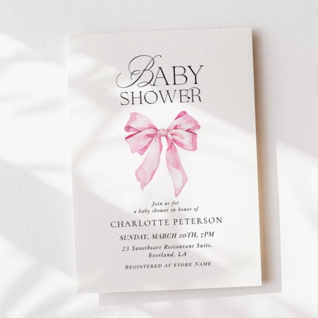Invitación de baby shower de lazo rosa (Subido por el creador)