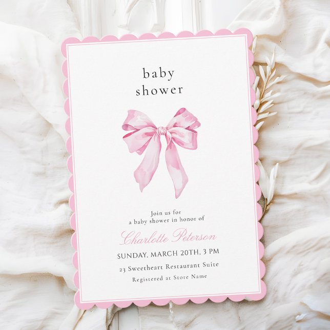 Invitación de baby shower de lazo rosa escalonado (Subido por el creador)