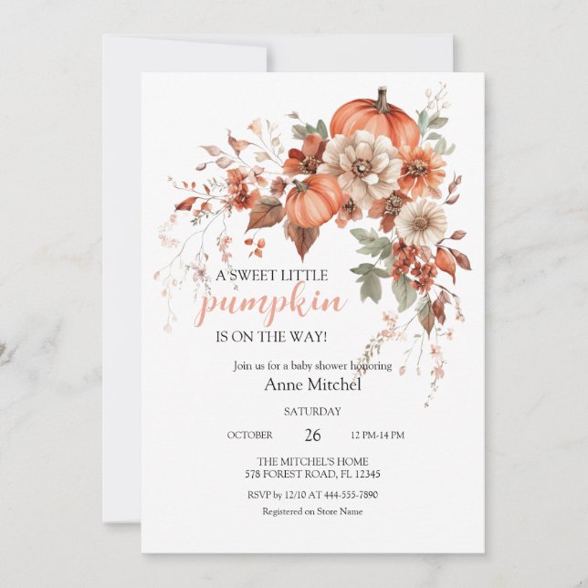 Invitación de Baby Shower de lazo rosa para pequeñ (Anverso)