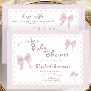 Invitación de Baby Shower de lazos rosados de dobl
