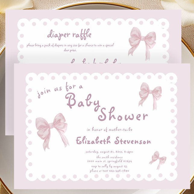 Invitación de Baby Shower de lazos rosados de dobl (Subido por el creador)