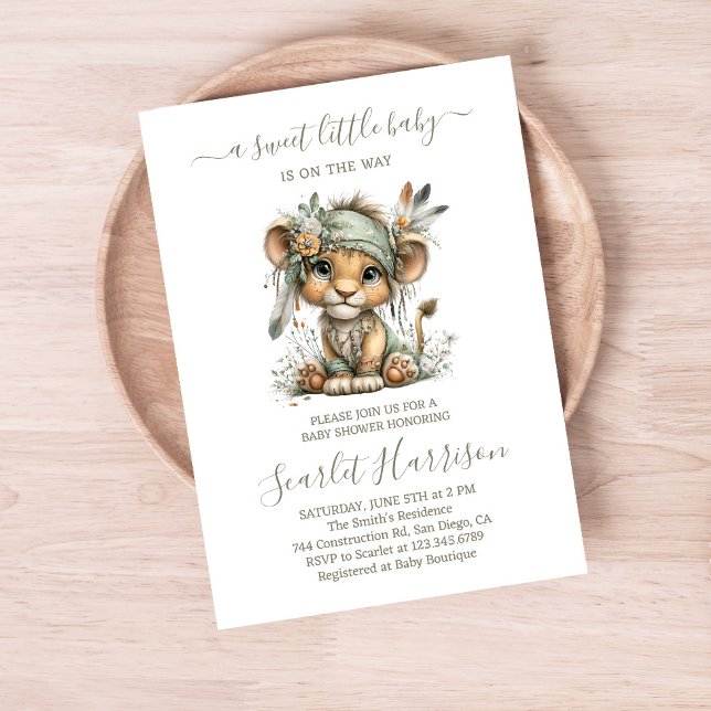 Invitación de Baby Shower de león bebé floral (Subido por el creador)