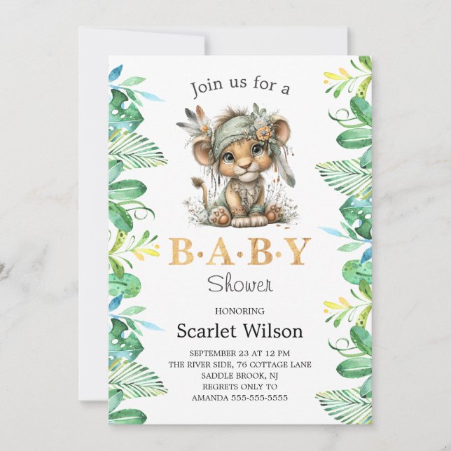 Invitación de Baby Shower de León Bebé Lindo (Anverso)