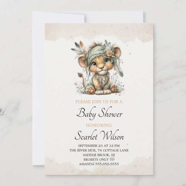 Invitación de Baby Shower de León Bebé Lindo (Anverso)