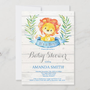Invitación de Baby Shower de León Niño Rústico Azu