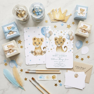 Invitación de Baby Shower de león rey acuarela lin