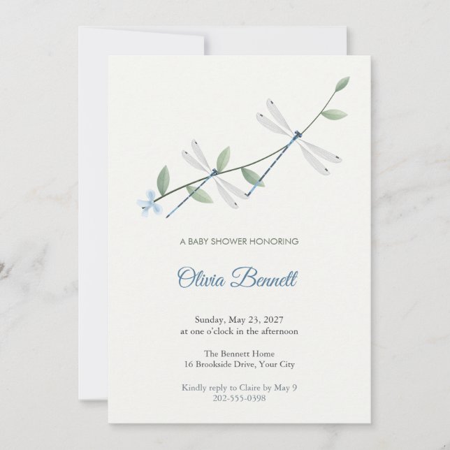 Invitación de Baby Shower de Libélula Variable (Anverso)