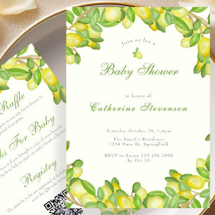 Invitación de baby shower de limón amarillo a dobl